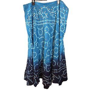 Handmade Blue boho midi skirt adjustable tie waist mirror sequins One Size New‎